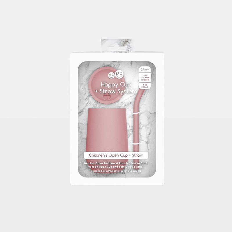 Happy Cup and Straw in Blush / Silicone Cup with Lid and Straw for Toddlers by ezpz #color_blush / Happy Cup + Straw System for Toddlers – Sip Smart, Grow Strong by ezpz