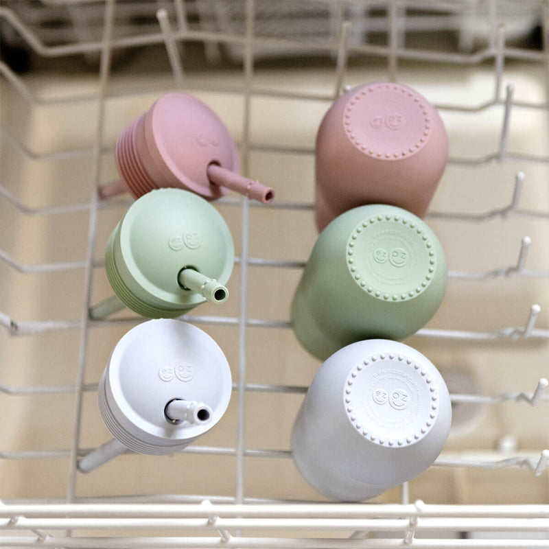 Happy Cup and Straw in Pewter / Silicone Cup with Lid and Straw for Toddlers by ezpz #color_pewter / Happy Cup + Straw System for Toddlers – Sip Smart, Grow Strong by ezpz