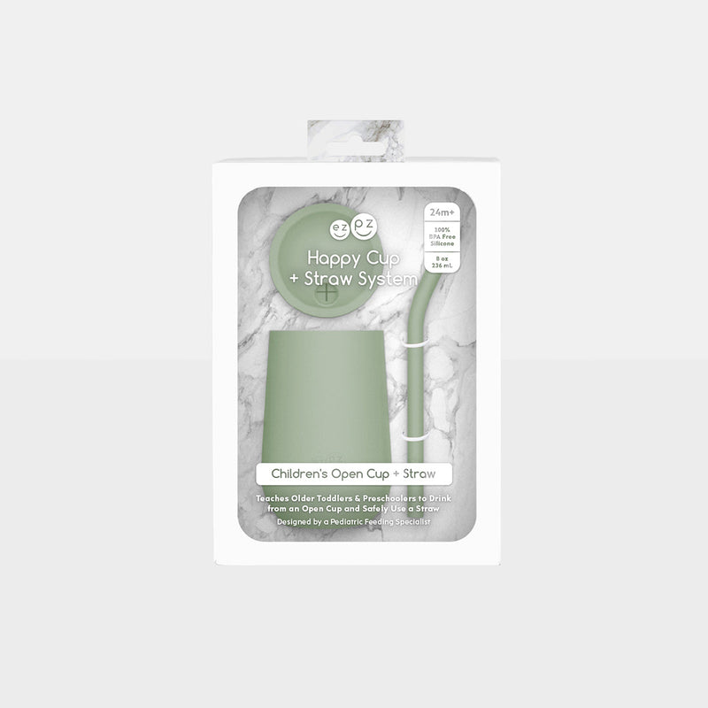 Happy Cup and Straw in Sage / Silicone Cup with Lid and Straw for Toddlers by ezpz #color_sage / Happy Cup + Straw System for Toddlers – Sip Smart, Grow Strong by ezpz