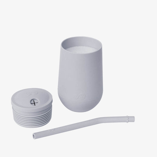 Happy Cup and Straw in Pewter / Silicone Cup with Lid and Straw for Toddlers by ezpz #color_pewter / Happy Cup + Straw System for Toddlers – Sip Smart, Grow Strong by ezpz