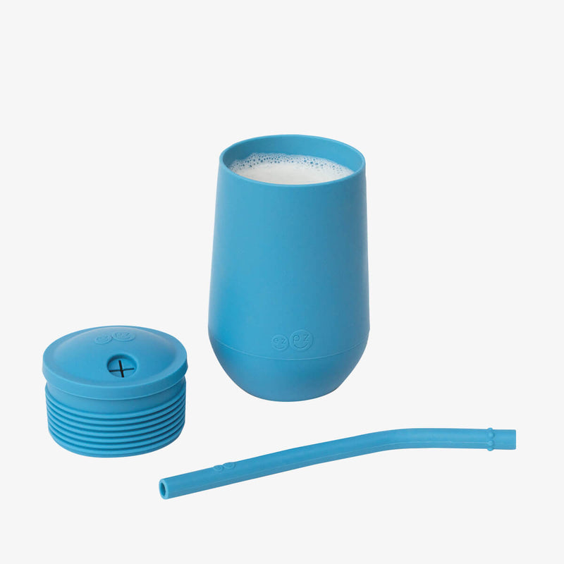 Happy Cup and Straw in Blue / Silicone Cup with Lid and Straw for Toddlers by ezpz  #color_blue / Happy Cup + Straw System for Toddlers – Sip Smart, Grow Strong by ezpz