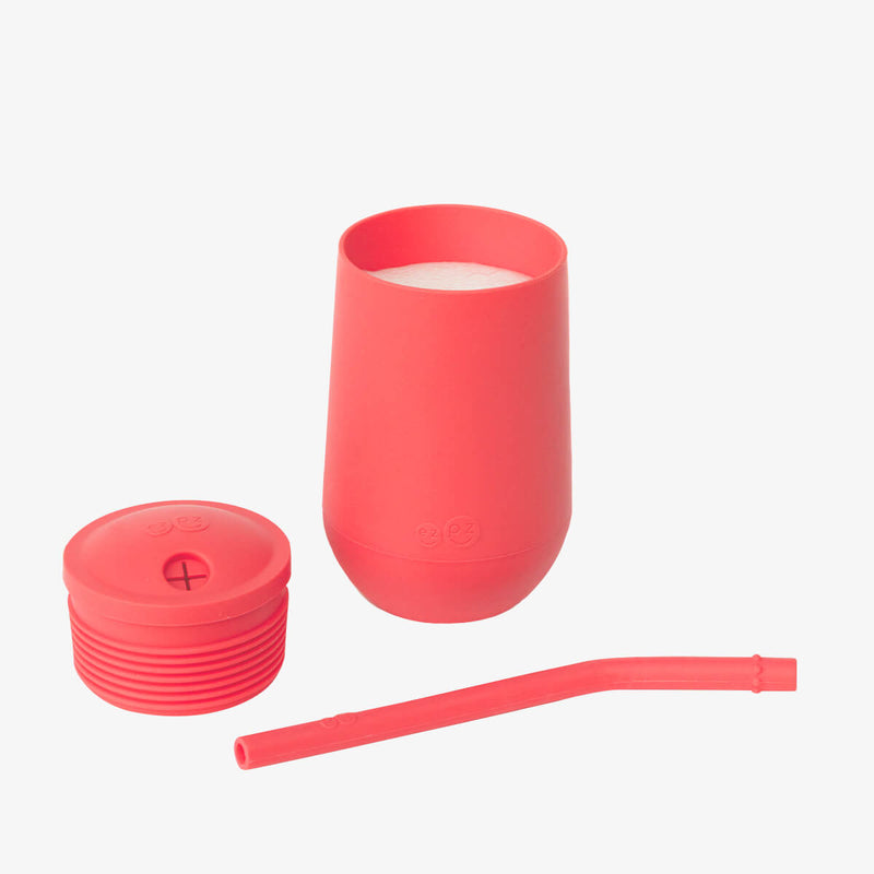 Happy Cup and Straw in Coral / Silicone Cup with Lid and Straw for Toddlers by ezpz #color_coral / Happy Cup + Straw System for Toddlers – Sip Smart, Grow Strong by ezpz