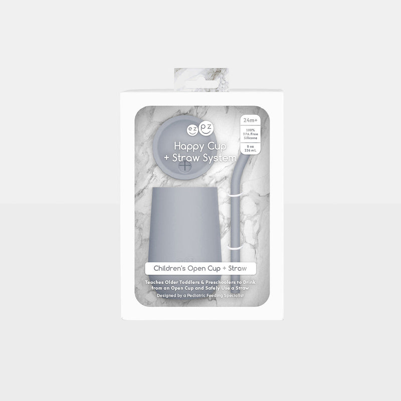 Happy Cup and Straw in Pewter / Silicone Cup with Lid and Straw for Toddlers by ezpz #color_pewter / Happy Cup + Straw System for Toddlers – Sip Smart, Grow Strong by ezpz