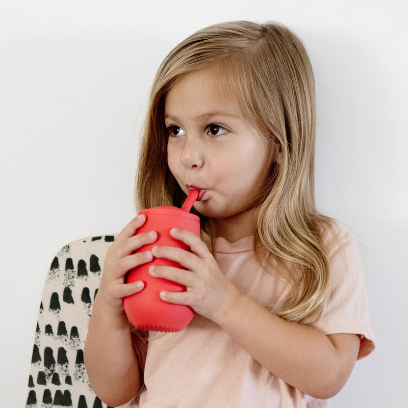 Happy Cup and Straw in Coral / Silicone Cup with Lid and Straw for Toddlers by ezpz #color_coral / Happy Cup + Straw System for Toddlers – Sip Smart, Grow Strong by ezpz