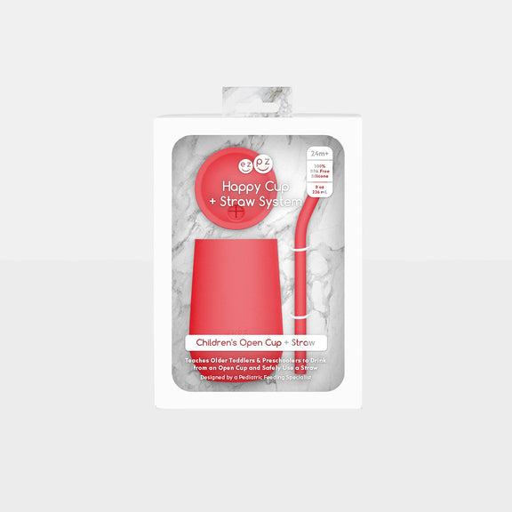 Happy Cup and Straw in Coral / Silicone Cup with Lid and Straw for Toddlers by ezpz #color_coral / Happy Cup + Straw System for Toddlers – Sip Smart, Grow Strong by ezpz