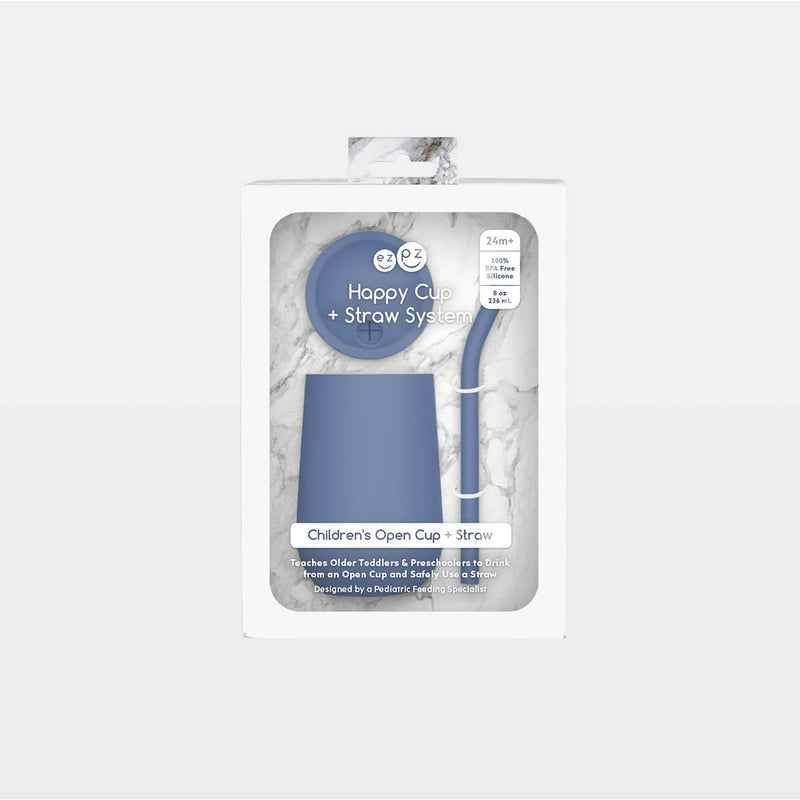 Happy Cup and Straw in Indigo / Silicone Cup with Lid and Straw for Toddlers by ezpz #color_indigo / Happy Cup + Straw System for Toddlers – Sip Smart, Grow Strong by ezpz