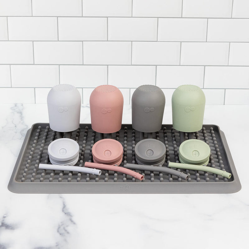 Happy Cup and Straw in Pewter / Silicone Cup with Lid and Straw for Toddlers by ezpz #color_pewter / Happy Cup + Straw System for Toddlers – Sip Smart, Grow Strong by ezpz