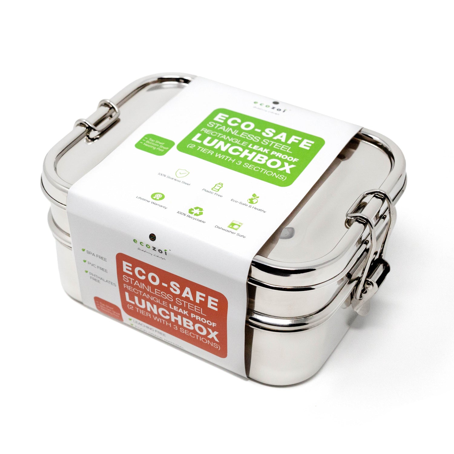 Stainless Steel 2-Tier Lunch Box – 3 Compartments, 60 oz