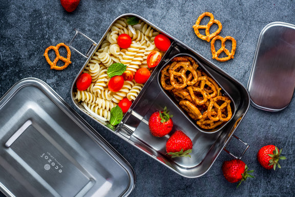 Stainless Steel Eco Lunch Box with Removable Divider, Leak Proof, 1 Tier with 1 Mini Sauce Container, XL 70 Oz or 2100 ml freeshipping - ecozoi