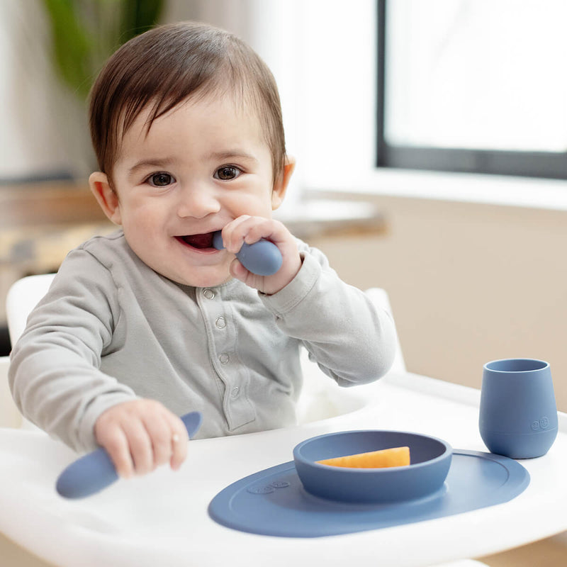 The Tiny Spoon in Indigo by ezpz / Small, Sensory Silicone Spoon for Babies #color_indigo / Indigo Baby-Led™ Tiny Spoons – First Feeding Spoons for Independent Littles 