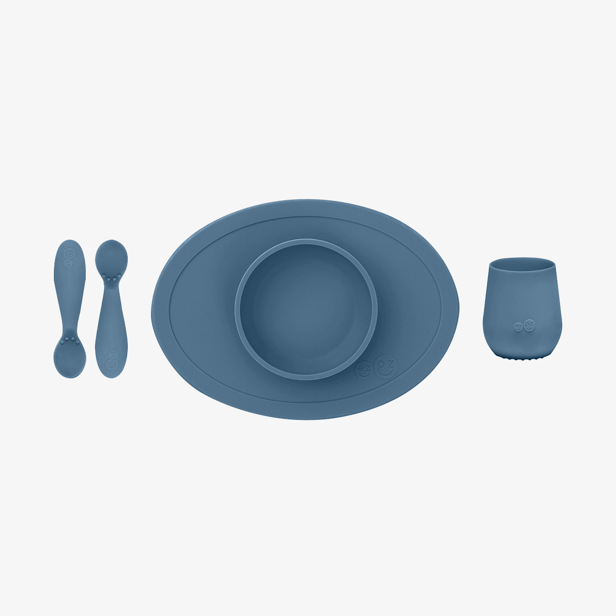 First Foods Set in Indigo by ezpz / The Original All-In-One Silicone Plates & Placemats that Stick to the Table#color_indigo