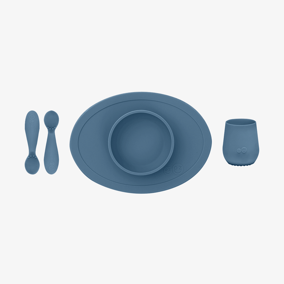 First Foods Set in Indigo by ezpz / The Original All-In-One Silicone Plates & Placemats that Stick to the Table#color_indigo