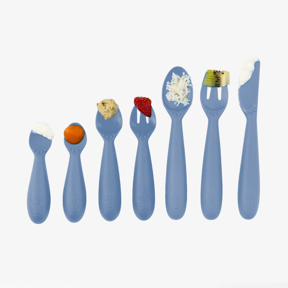 Indigo Developmental Utensil Set – Smart Baby Self-Feeding Tools by ezpz