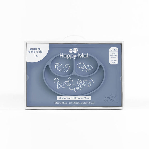 Happy Mat in Indigo by ezpz / The Original All-In-One Silicone Plates & Placemats that Stick to the Table #color_indigo