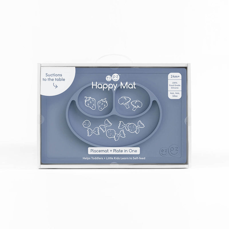 Happy Mat in Indigo by ezpz / The Original All-In-One Silicone Plates & Placemats that Stick to the Table #color_indigo