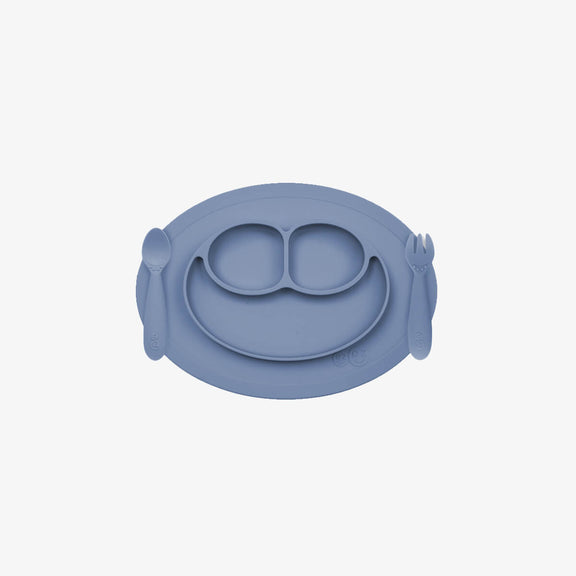 Mini Feeding Set in Indigo by ezpz / Silicone Plate, Fork & Spoon for Toddlers #color_indigo