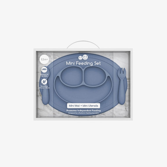 Mini Feeding Set in Indigo by ezpz / Silicone Plate, Fork & Spoon for Toddlers #color_indigo