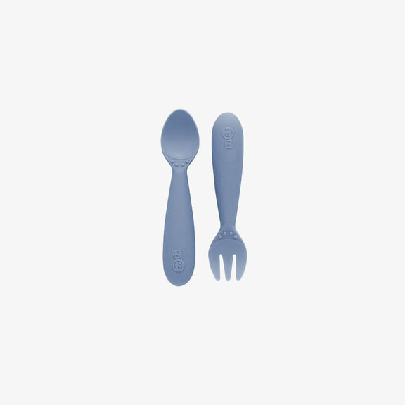 Mini Utensils in Indigo by ezpz / Sensory Silicone Fork & Spoon for Toddlers #color_indigo