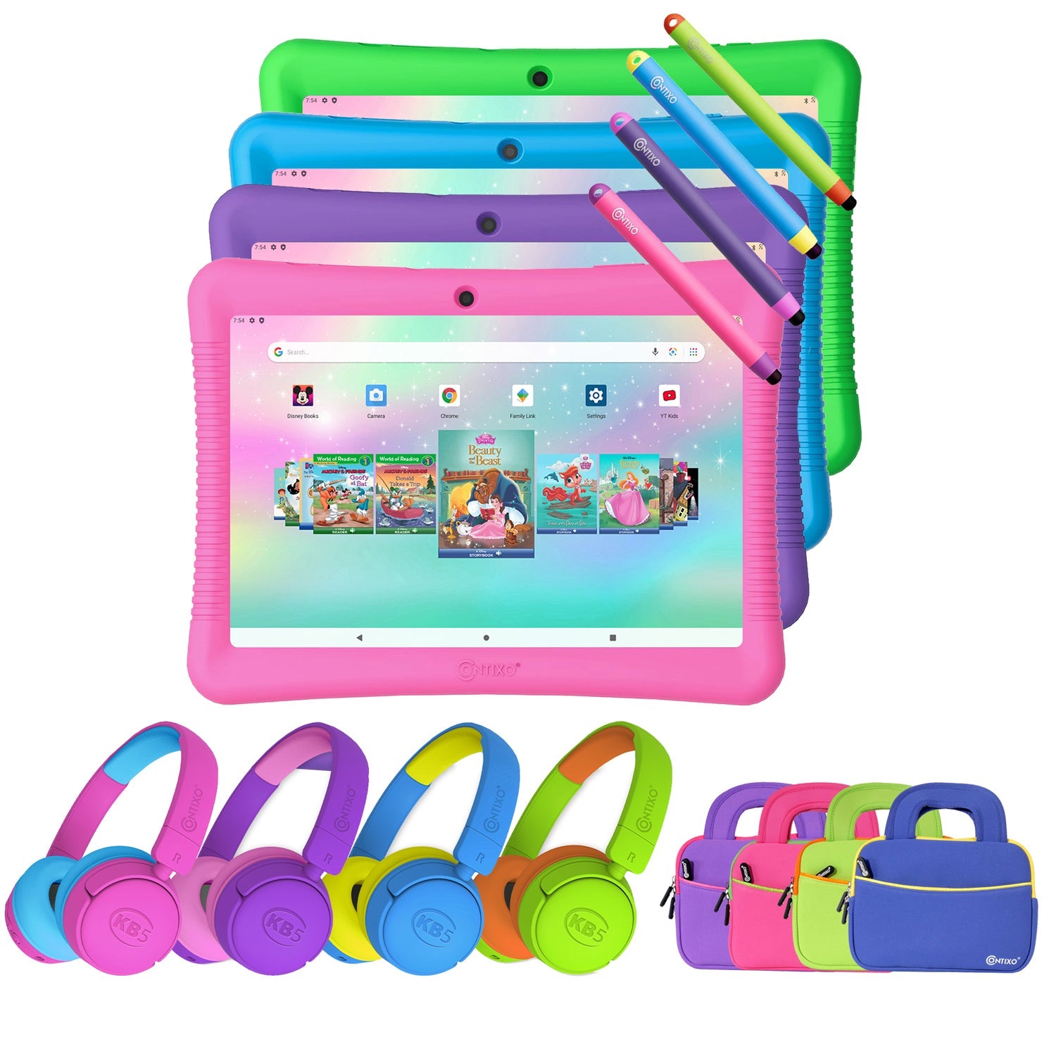 Contixo K102 10" Kids Tablet Bundle, Bluetooth Headphones, Carrying Case & Stylus Included