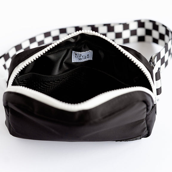 Kids Adjustable Check Strap Black Belt Bag by Big Little Wish