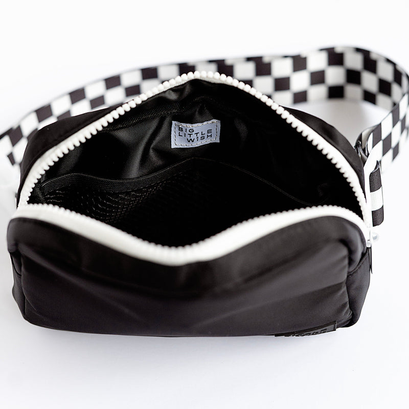 Kids Adjustable Check Strap Black Belt Bag by Big Little Wish