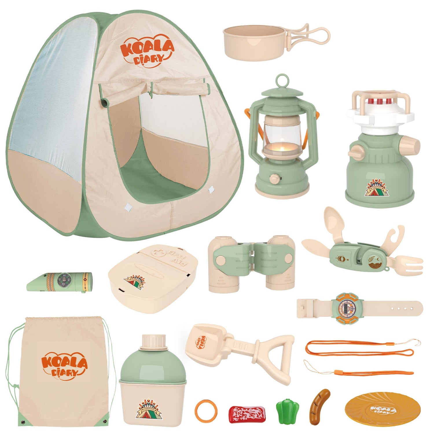 Kids Camping Set - Pretend Play Tent with Toy Campfire & Lantern by Contixo