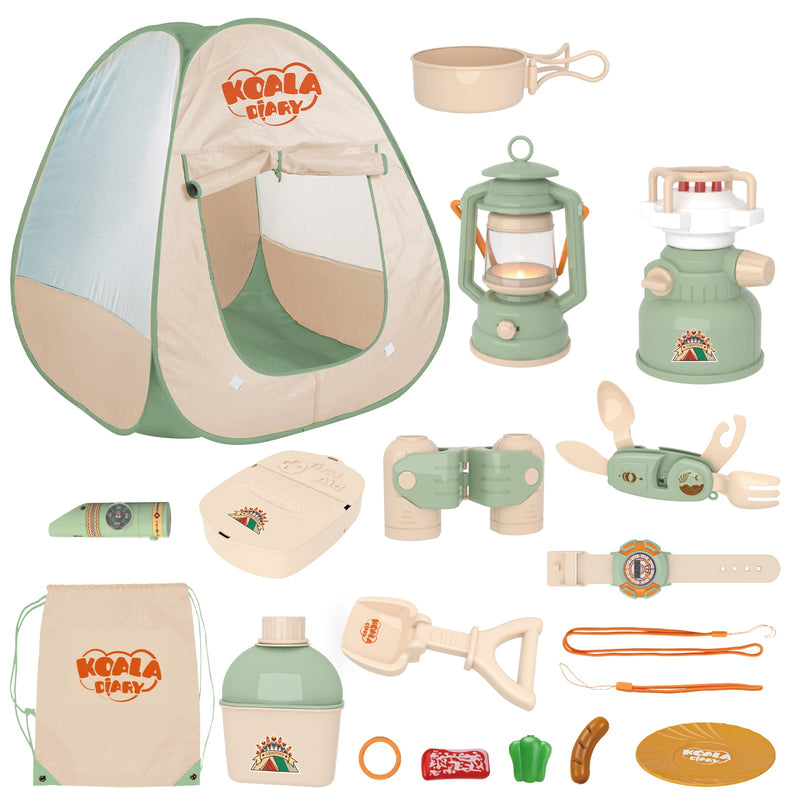 Kids Camping Set - Pretend Play Tent with Toy Campfire & Lantern by Contixo