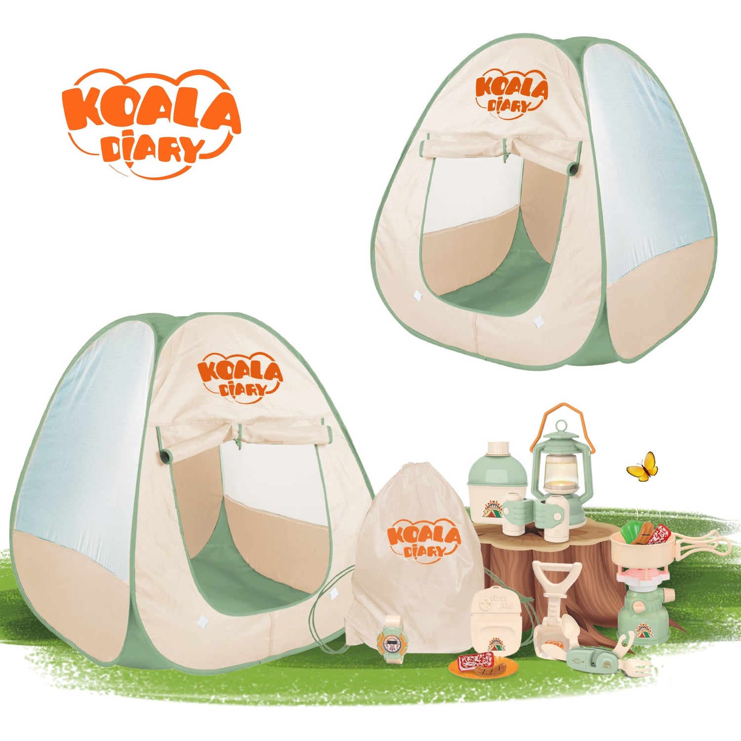 Kids Camping Set - Pretend Play Tent with Toy Campfire & Lantern by Contixo