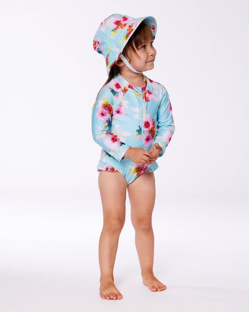 Kids Rashguard Swimsuit – Turquoise Floral UPF 50+ by Deux par Deux