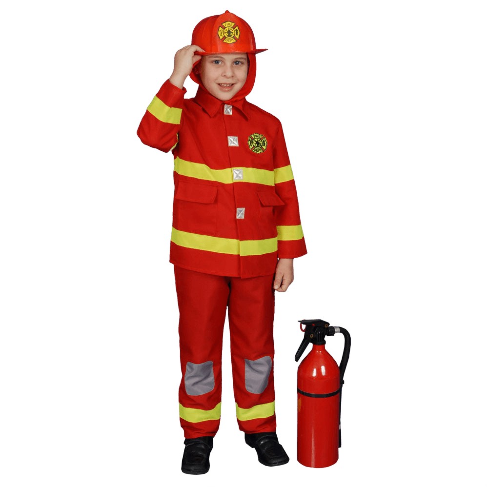 Kids Red Firefighter Costume Pretend Play Dress Up America