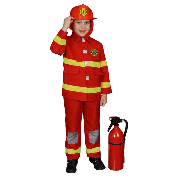 Kids Red Firefighter Costume Pretend Play Dress Up America