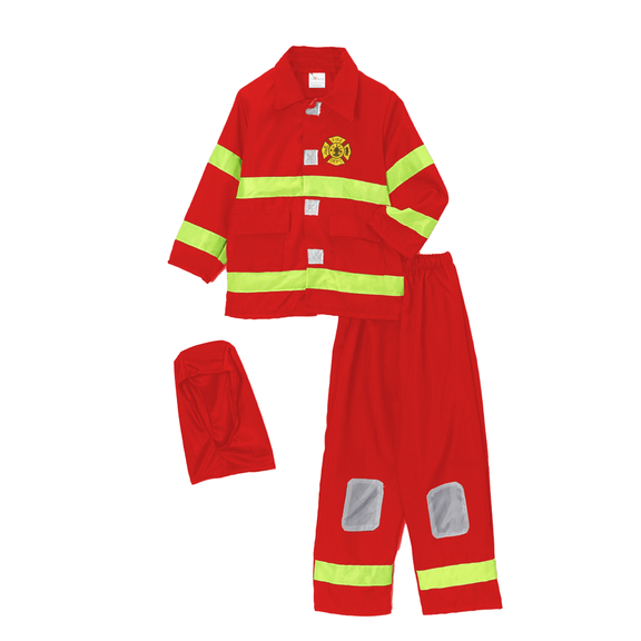 Kids Red Firefighter Costume Pretend Play Dress Up America