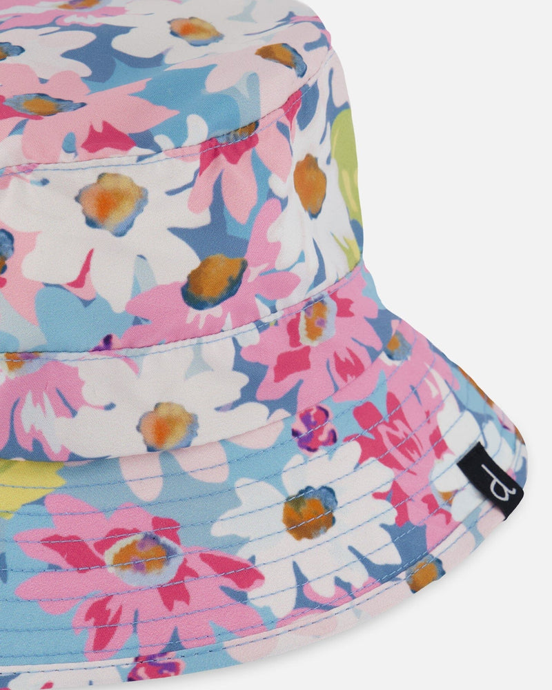 Kids Sun Hat – White, Pink & Green Floral UPF 50+ by Deux par Deux