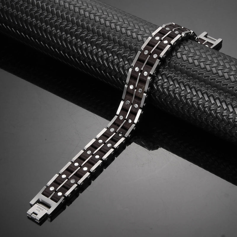 Healing-magnetic-bracelet-made-with-natural-wood-and-stainless-steel