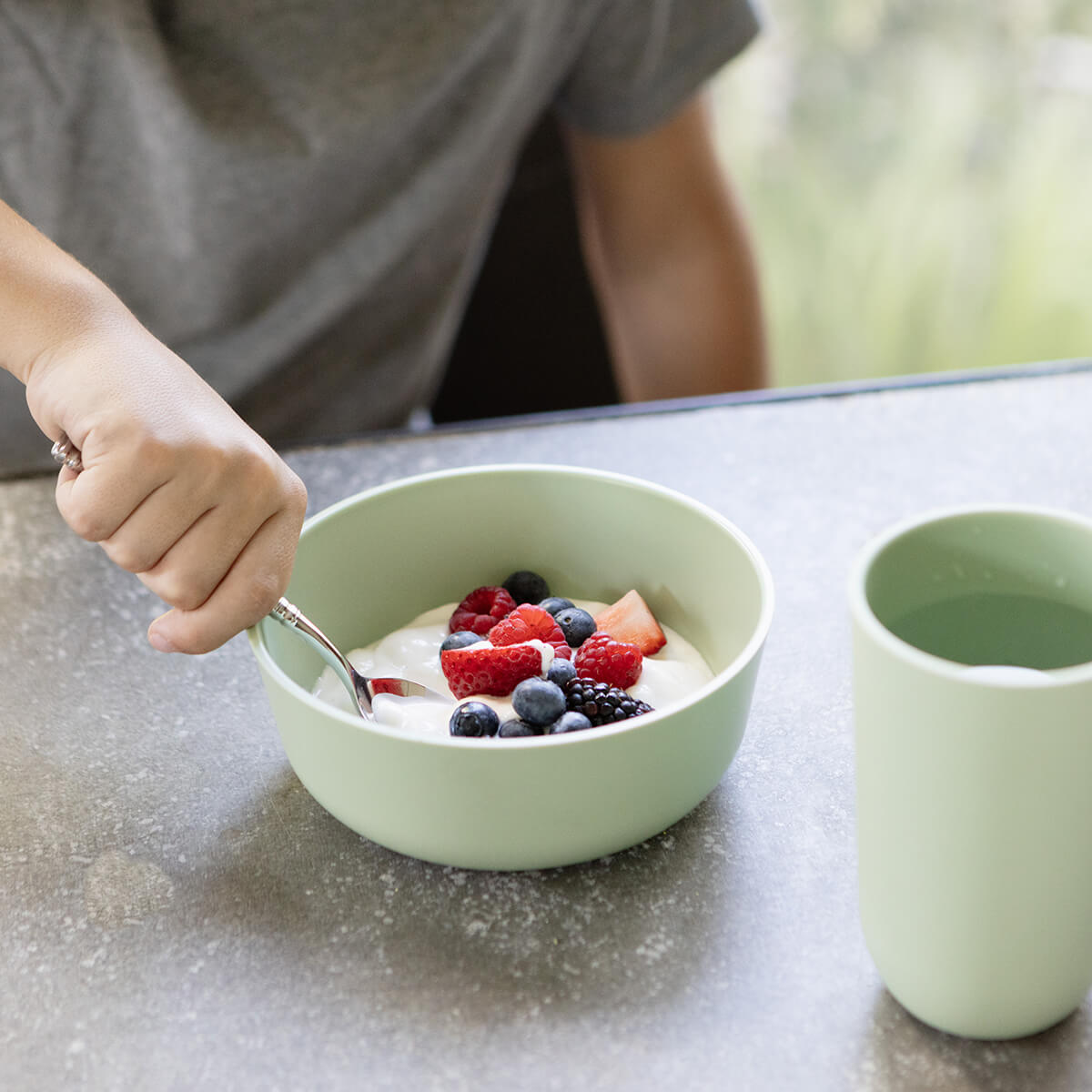 Mealtime Bowl in Sage / ezpz Basics Line / Stylish Bowls for Big Kids #color_sage
