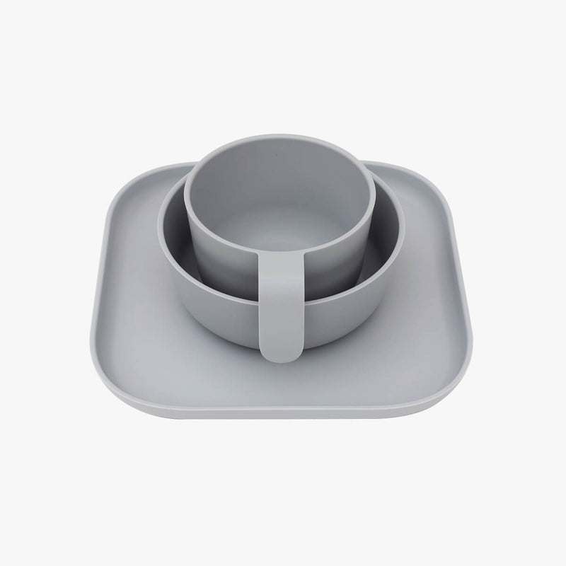 Mealtime Set in Pewter / ezpz Basics for Big Kids / Plates and Bowls #color_pewter / Mealtime Set – Durable, Stylish Tableware for Kids 5+ by ezpz