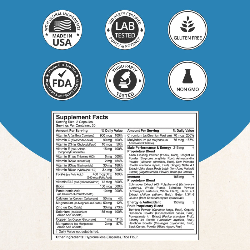 Men’s Multivitamin – Energy, Immunity & Daily Health Support | 60 Vegan Capsules by NuBest Nutrition