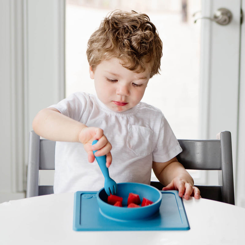 Mini Utensils in Blue by ezpz / Sensory Silicone Fork & Spoon for Toddlers #color_blue