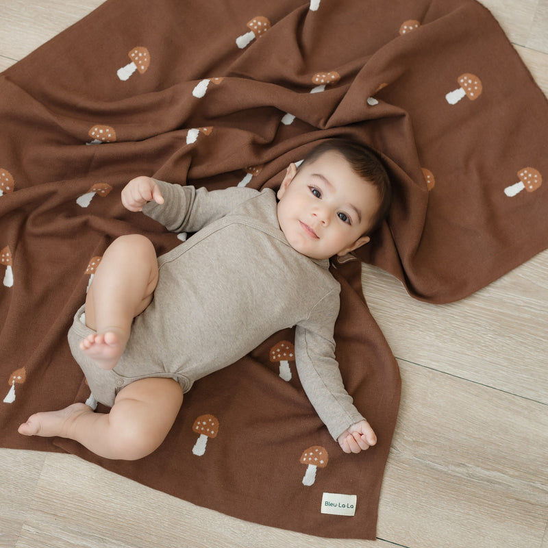 Mushroom Knit Swaddle Blanket – Luxe Baby Wrap by Bleu La La