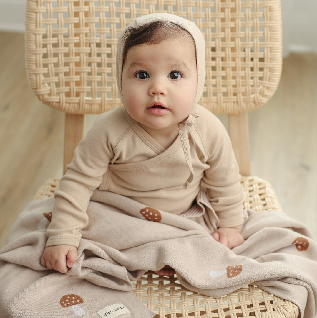 Mushroom Knit Swaddle Blanket – Luxe Baby Wrap by Bleu La La