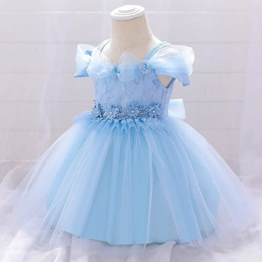 Newborn Baby Girl Birthday Baptism Dress One Shoulder Puff Sleeves Princess Dress, MyKids-USA®, Baby & Toddler Dresses, MyKids-USA - Size/Age - 73 (6-9M) - Color - Blue -  -  - JM2206172232