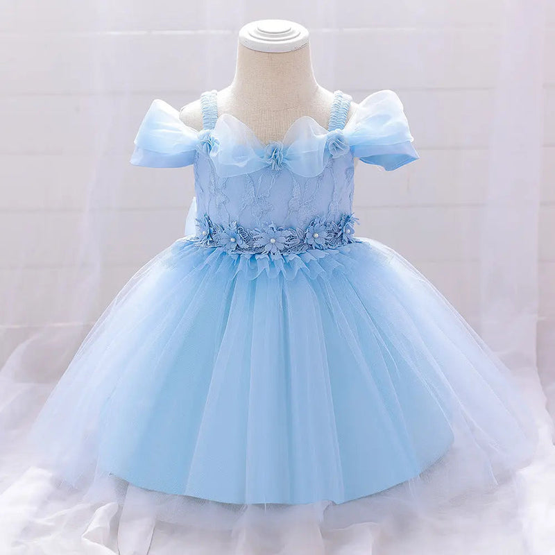 Newborn Baby Girl Birthday Baptism Dress One Shoulder Puff Sleeves Princess Dress, MyKids-USA®, Baby & Toddler Dresses, MyKids-USA -  -  -  -  -  -  - 