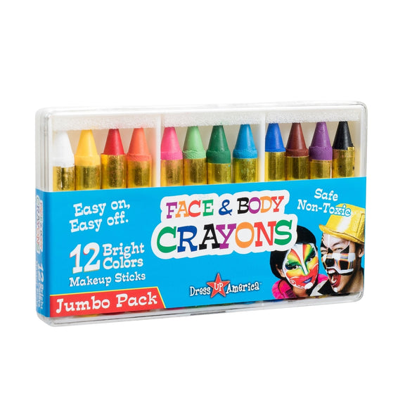 Non-Toxic Face Paint Crayon Set – 12 Colors Dress Up America