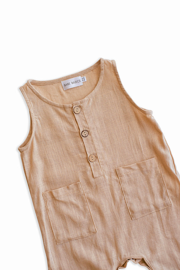 Oatmeal Linen Baby Romper – Breathable & Non-Toxic by Babe Basics