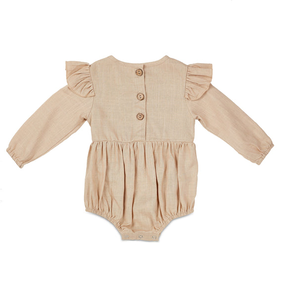 Oatmeal Linen Flutter Sleeve Baby Romper – Soft & Stylish by Babe Basics