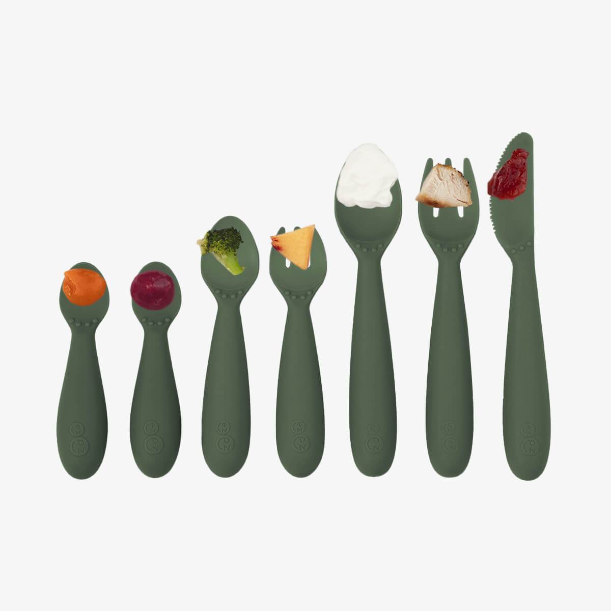 Olive Developmental Utensil Set – Smart Baby Self-Feeding Tools by ezpz