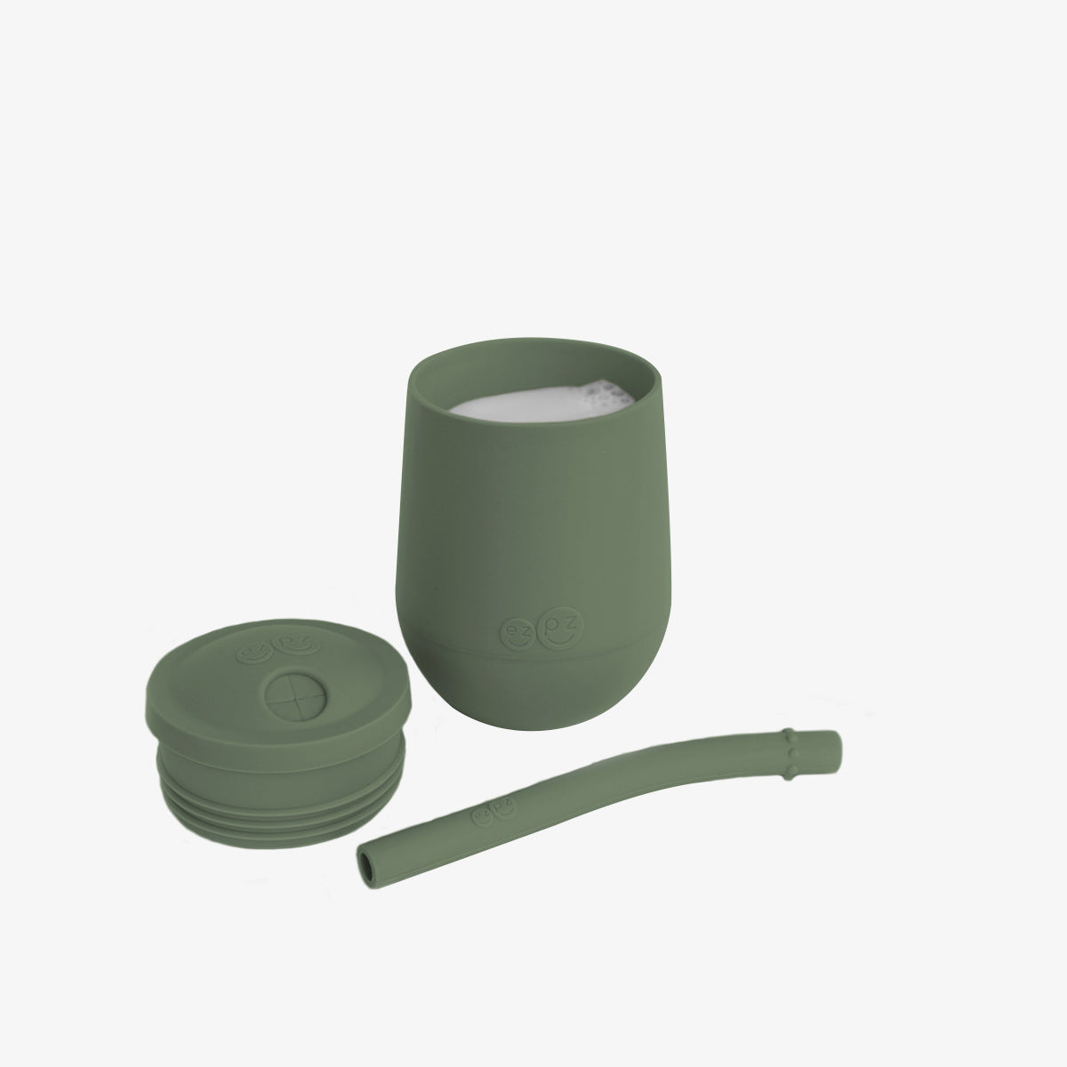 The Mini Cup + Straw in Olive by ezpz / Silicone Drinking Cup and Straw Training System for Toddlers #color_olive