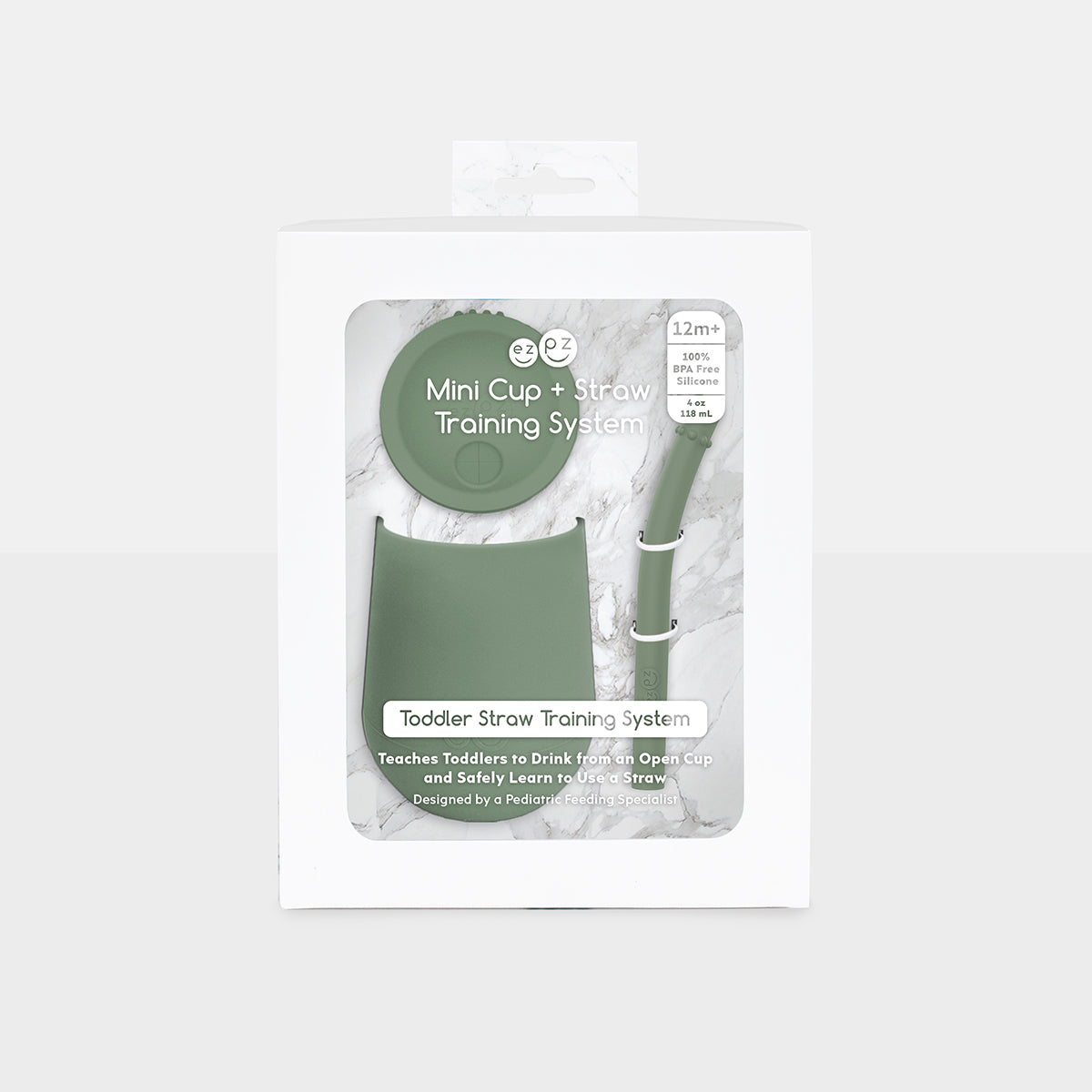 The Mini Cup + Straw in Olive by ezpz / Silicone Drinking Cup and Straw Training System for Toddlers #color_olive