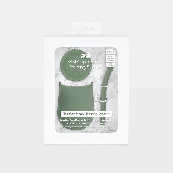 The Mini Cup + Straw in Olive by ezpz / Silicone Drinking Cup and Straw Training System for Toddlers #color_olive