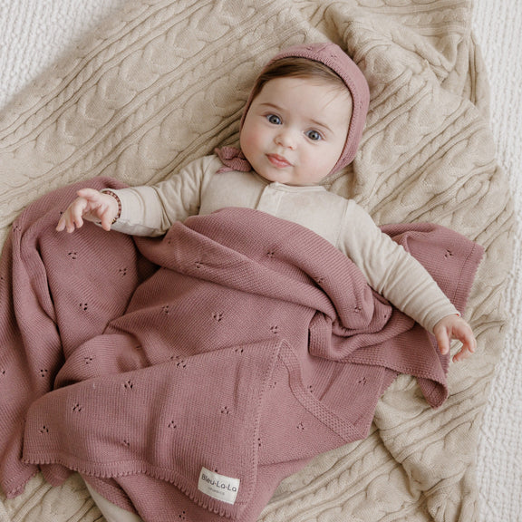 Organic Pointelle Baby Blanket + Hat Set – Soft & Breathable by Bleu La La